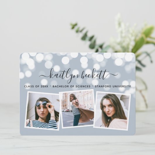 Faire-part Moderne Bokeh Lights 3 Diplôme photo (Debout devant)