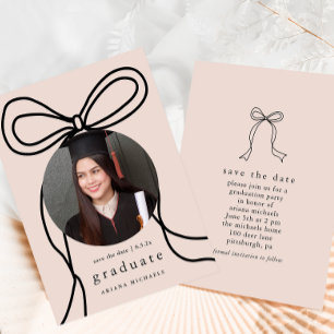 Faire-part Moderne Bow Blush Photo Graduation Enregistrer la