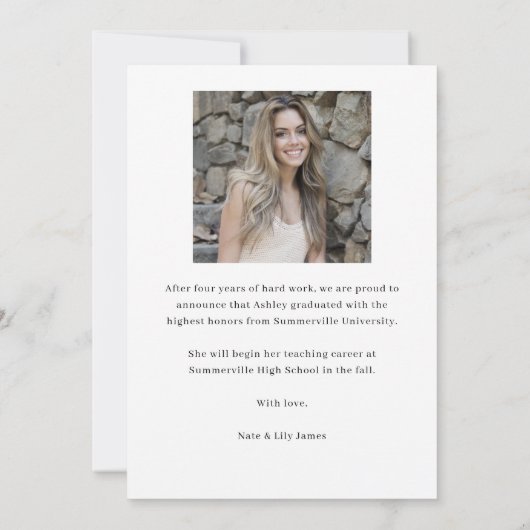 Faire-part Moderne brossé Casquette photo gradué (Dos)