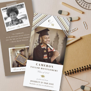 Faire-part Moderne Brown Diagonal Stripes Photo Graduation