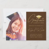 Faire-part Moderne Brown Gold Script Photo College Graduation (Devant)