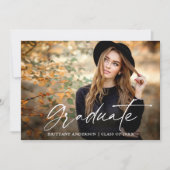 Faire-part Moderne Calligraphie Encre Script Photo Graduation (Devant)