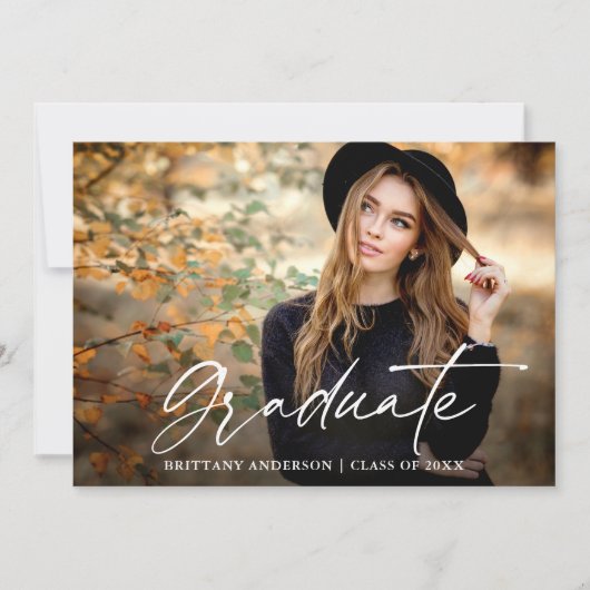 Faire-part Moderne Calligraphie Encre Script Photo Graduation (Devant)