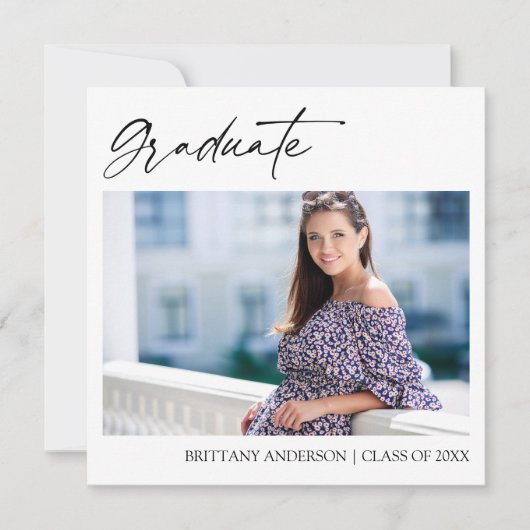 Faire-part Moderne Calligraphie Encre Script Photo Graduation (Devant)