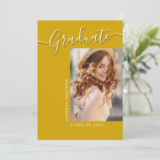 Faire-part Moderne | Canary Yellow 1 Photo Élégant Script (Debout devant)