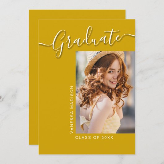 Faire-part Moderne | Canary Yellow 1 Photo Élégant Script (Devant / Derrière)