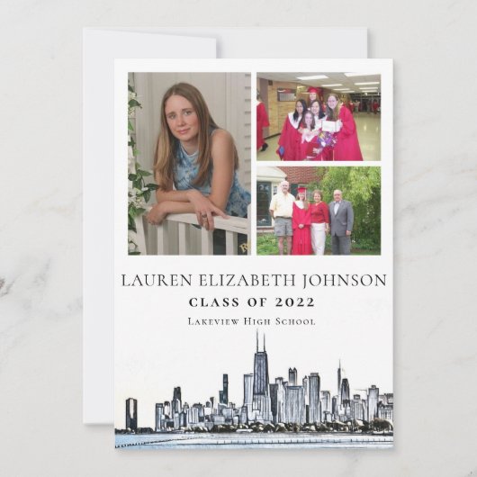 Faire-part Moderne Chicago Skyline 3 - Collage de photos (Devant)