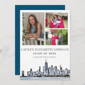 Faire-part Moderne Chicago Skyline 3 - Collage de photos (Devant / Derrière)