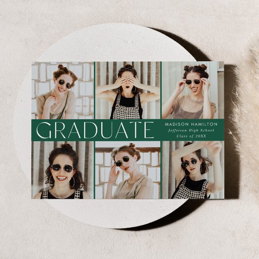 Faire-part Moderne Classic Vert 6 Photo Graduation