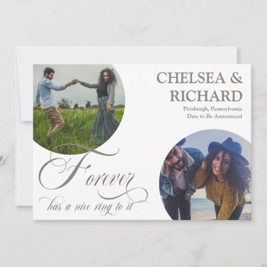 Faire-part Moderne Classique Unique Deux Fiançailles Photo (Devant)