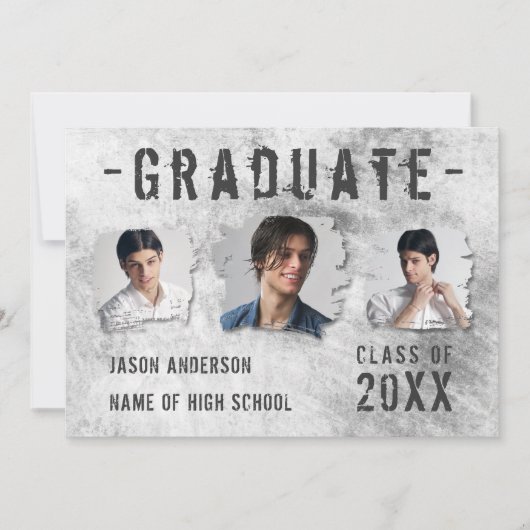 Faire-part Moderne Cool Grunge 4 Photo Double face Gradué (Devant)