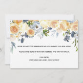 Faire-part Moderne Corail Pêche Bleu Aquarelle Florale Déplac (Dos)