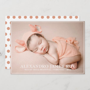 Faire-part Moderne Cute Peach Bienvenue Bonjour bébé Photo Na