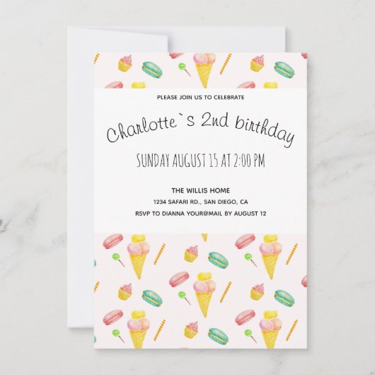 Faire-part Moderne Cute Summer Candy Party Aquarelle Motif (Devant)