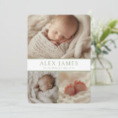 Faire-part Moderne Dark Sage Green Photo Collage Bébé Naissan (Debout devant)