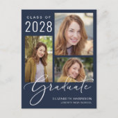 Faire-part Moderne de Diplôme Bleu 4 Photos (Devant)