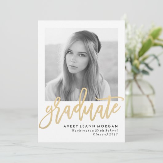 Faire-part moderne de diplôme de luxe en or (Debout devant)