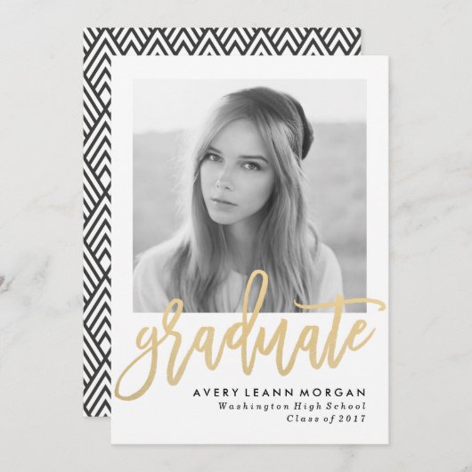 Faire-part moderne de diplôme de luxe en or (Devant / Derrière)