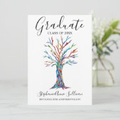 Faire-part moderne de graduation Arbre Arc-en-ciel (Debout devant)