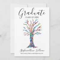 Faire-part moderne de graduation Arbre Arc-en-ciel