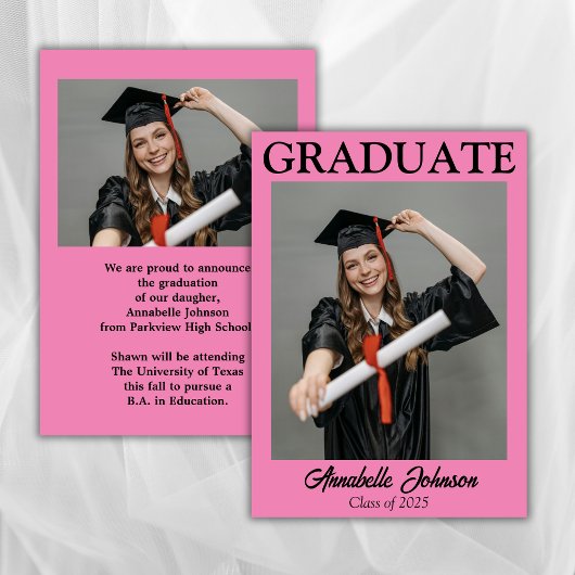 Faire-part moderne de graduation en rose photo