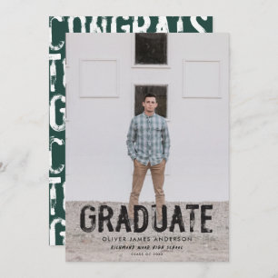 Faire-part moderne de graduation photo verte grung