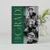 Faire-part moderne de graduation verte et or (Debout devant)