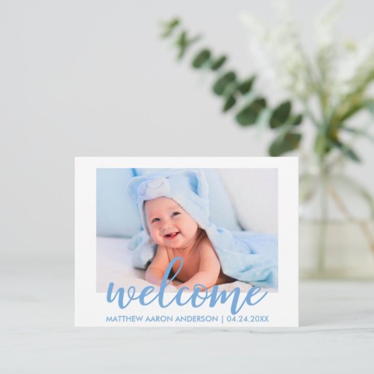 Faire-Part Moderne de Naissance de Bébé Garçon Ble (Debout devant)