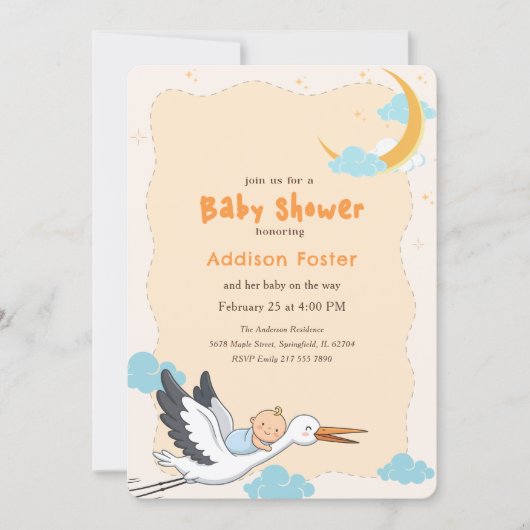 Faire-Part Moderne de Naissance de Cigogne pour Ba (Devant)