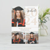 Faire-part Moderne Design 3 Photo Collage Blanc Graduation (Debout devant)