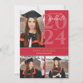 Faire-part Moderne Design 3 Photo Collage Red Graduation (Devant)