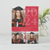 Faire-part Moderne Design 3 Photo Collage Red Graduation (Debout devant)