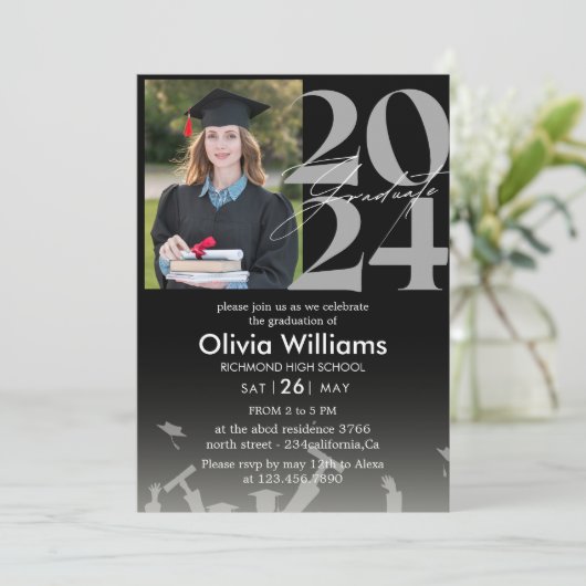 Faire-part moderne design noir photo (Debout devant)