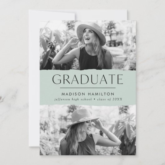 Faire-part Moderne Edge Mint Green 2 Photo Graduation (Devant)