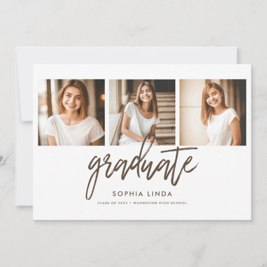 Faire-part Moderne Elegant 4 Photo Collage Script Graduation (Devant)