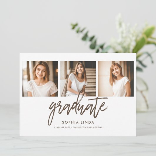 Faire-part Moderne Elegant 4 Photo Collage Script Graduation (Debout devant)