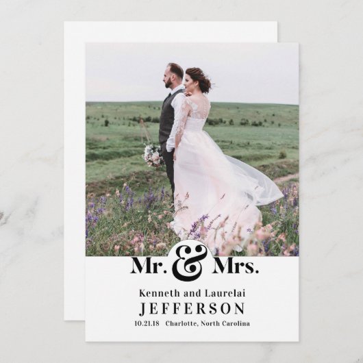 Faire-part Moderne Elegant Ampersand M. et Mme Mariage (Devant / Derrière)