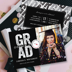 Faire-part Moderne Élégant Argent GRAD Élégant Photo Diplômé