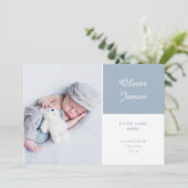 Faire-part Moderne Elegant Blue Baby Boy Script Photo Birth (Debout devant)