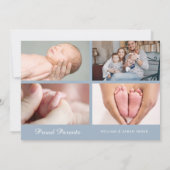 Faire-part Moderne Elegant Blue Baby Boy Script Photo Birth (Dos)