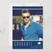 Faire-part Moderne Élégant Diplômé élégant Photo Bleu (Devant)