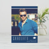 Faire-part Moderne Élégant Diplômé élégant Photo Bleu (Debout devant)