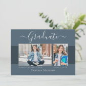Faire-part Moderne | Elégant Dusty Blue 2 Photo Graduation (Debout devant)