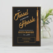 Faire-part Moderne Elegant Gold Tassel Black Graduation (Debout devant)