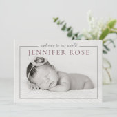 Faire-part Moderne Elégant Mauve Baby Girl Photo Collage Nais (Debout devant)