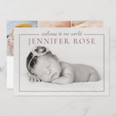 Faire-part Moderne Elégant Mauve Baby Girl Photo Collage Nais (Devant / Derrière)