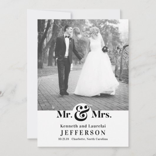Faire-part Moderne Elegant noir blanc M. et Mme Mariage (Devant)