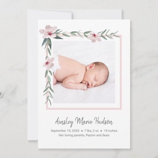 Faire-part Moderne Élégant Nouveau bébé fille photo naissance (Devant)