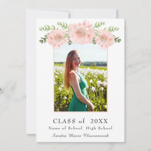 Faire-part Moderne Elegant Pink Poppy graduation florale (Devant)