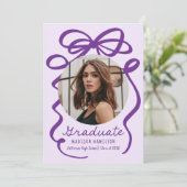 Faire-part Moderne Elegant Purple Bow 2 Diplôme Photo (Debout devant)